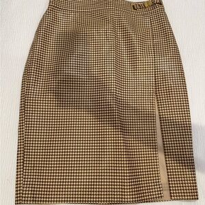 Ralph Lauren Brown Houndstooth Midi Skirt